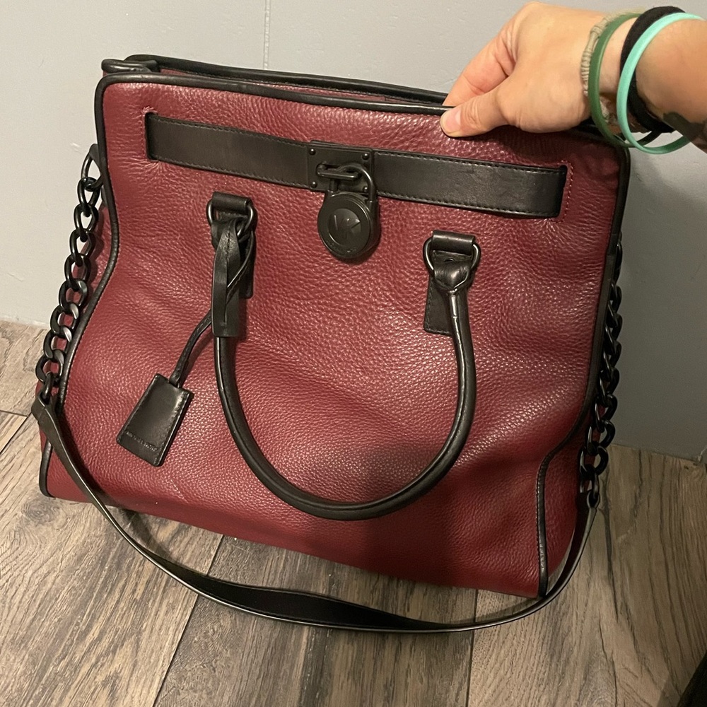 Maroon and Black Michael Kors Bag